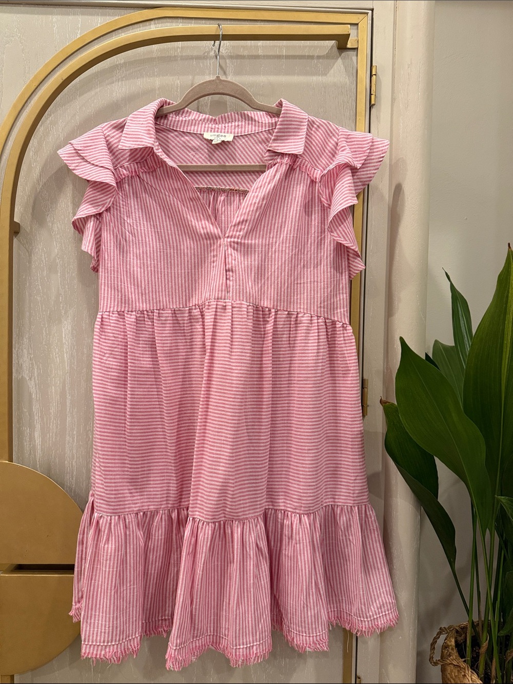 Umgee Pink Striped Ruffle Mini Dress